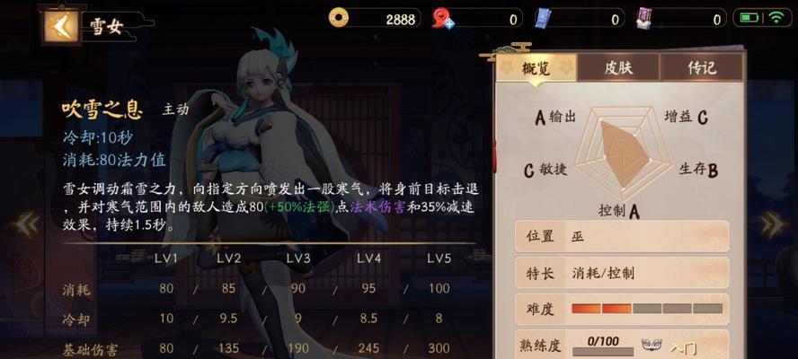 《决战平安京》雪女技能详解（雪女技能介绍，技能使用技巧，团战中的定位）