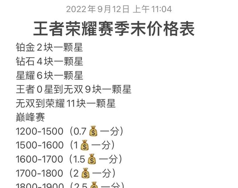 王者荣耀一颗星最低多少钱？星数与价格之间的关系是怎样的？